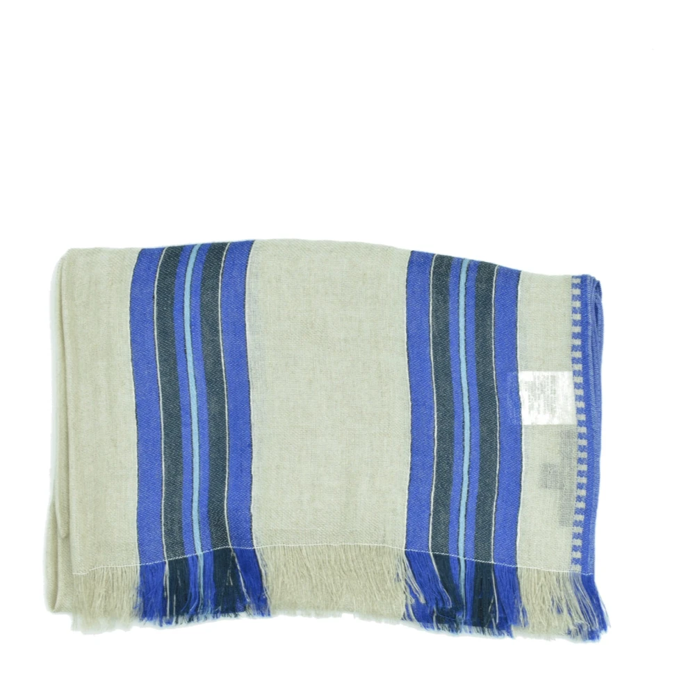 Max Mara Gestreepte Linnen Franje Pashmina Sjaal Blue Unisex