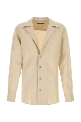 Beige Linneskjorta för Män