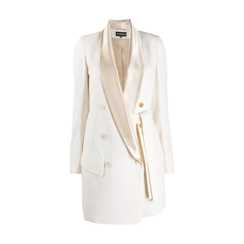 Ann Demeulemeester Wrap Coat met Contrastkraag White Dames