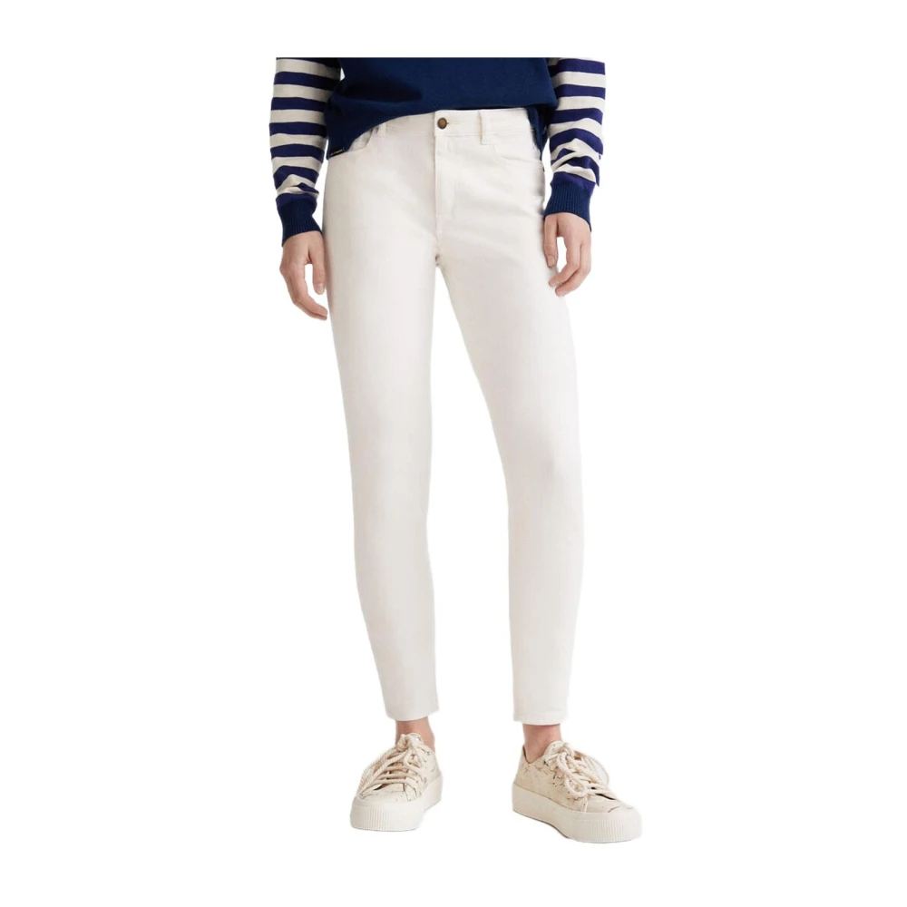 Desigual Damen Weiß E Einfache Reißverschluss Knopf Jeans