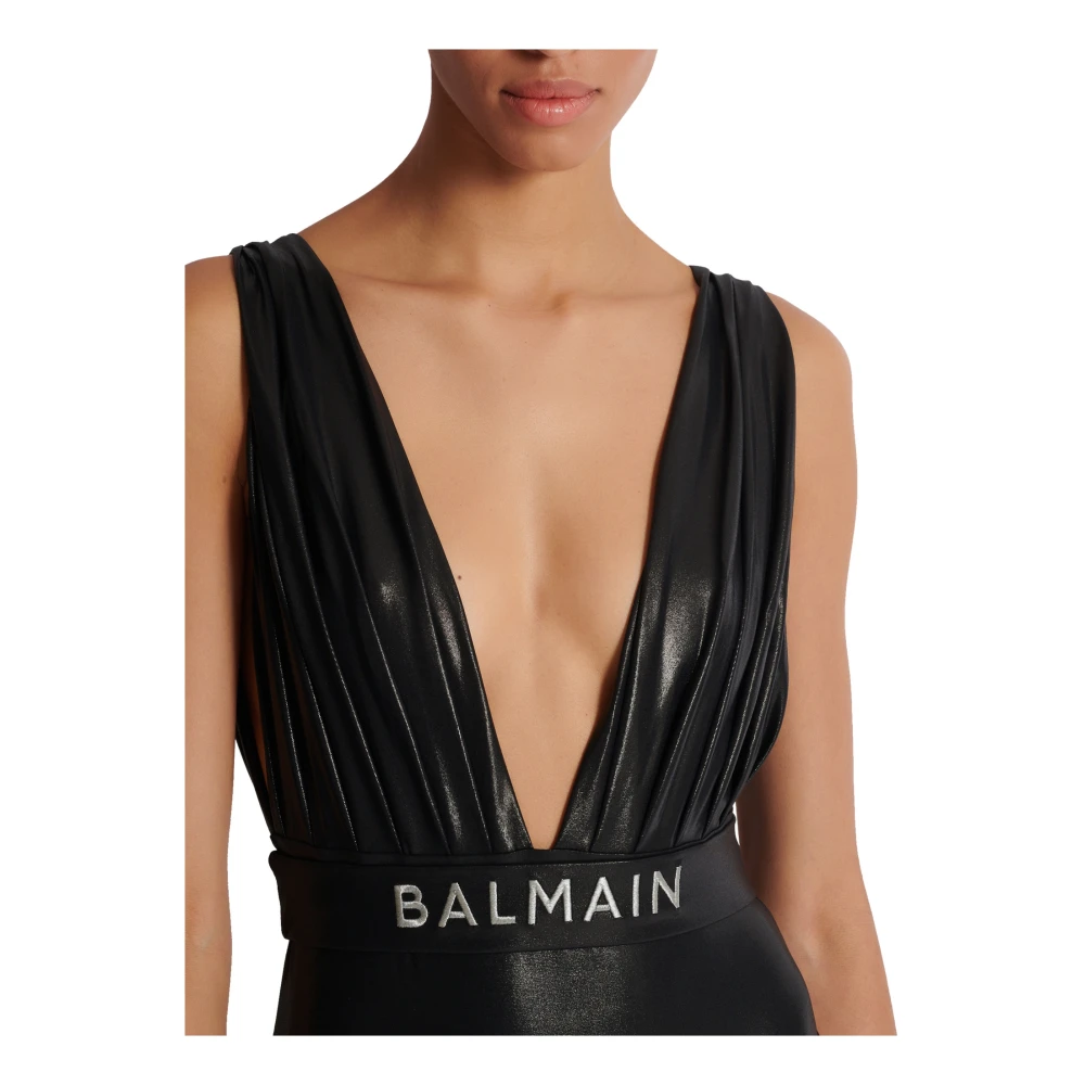 Balmain Gedrapeerd badpak met riem Black Dames