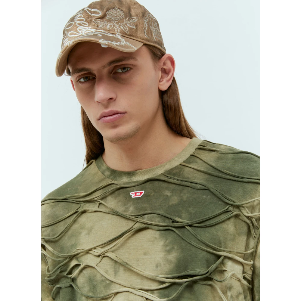 Diesel Lange Mouw Tie Dye T-Shirt Green Heren