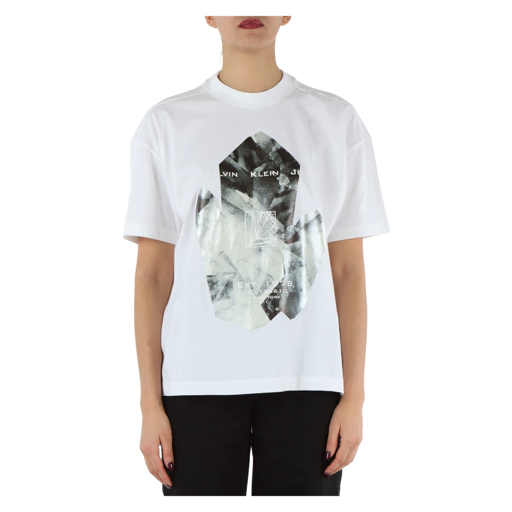 Calvin Klein Jeans Katoenen T-shirt met Voorprint White Dames