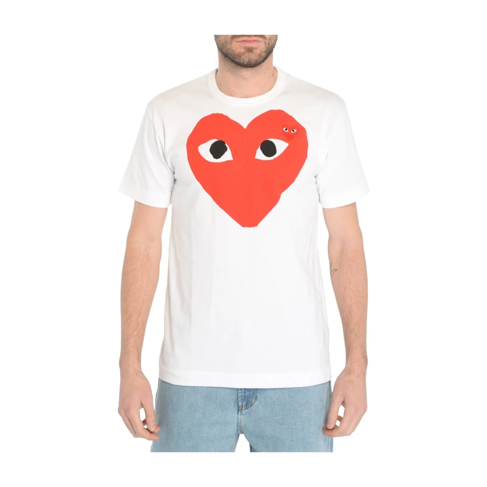 Comme des Garçons Play Witte T-shirt met rood hart White Heren