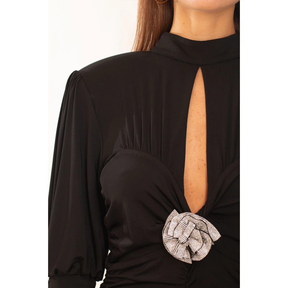 Babylon Bloemen Gerimpelde Jurk in Zwart Black Dames