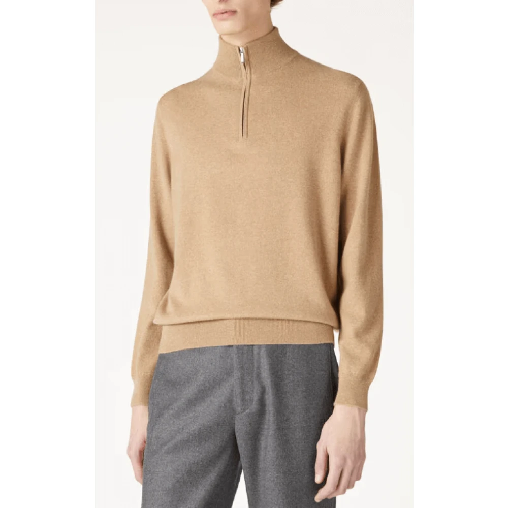 Loro Piana Bruine Half-Zip Sweater Brown Heren