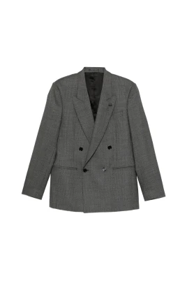 Grå Pinstripad Dubbelknäppt Jacka
