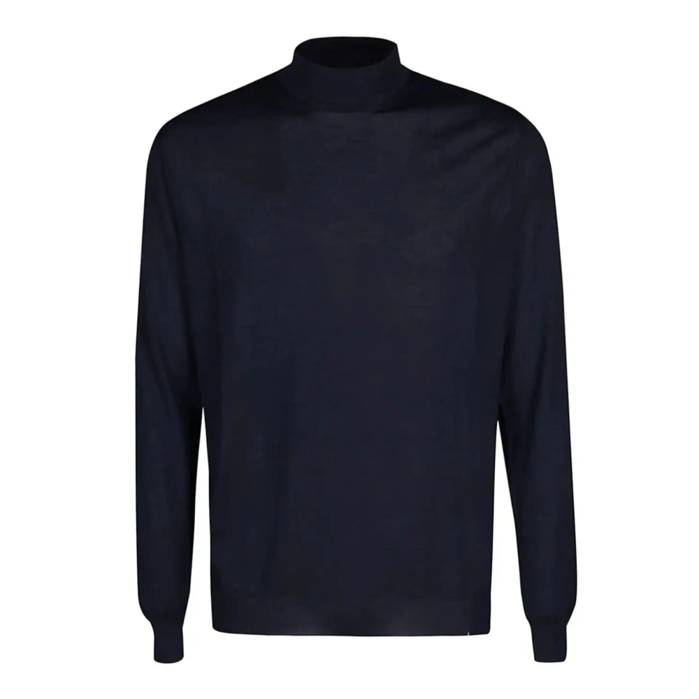 Malo Blauwe Kasjmier Trui Mock Neck Blue Heren