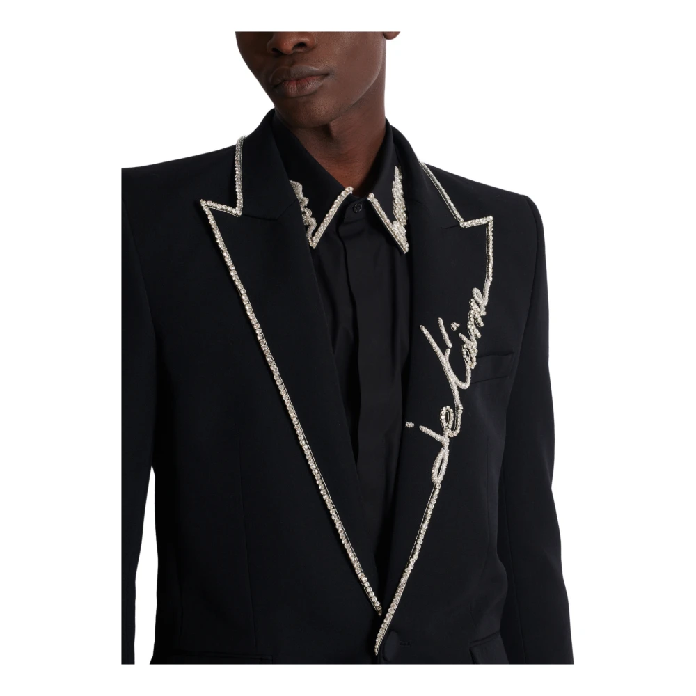 Balmain 1-button jas met geborduurde "Love Letter" kraag Black Heren