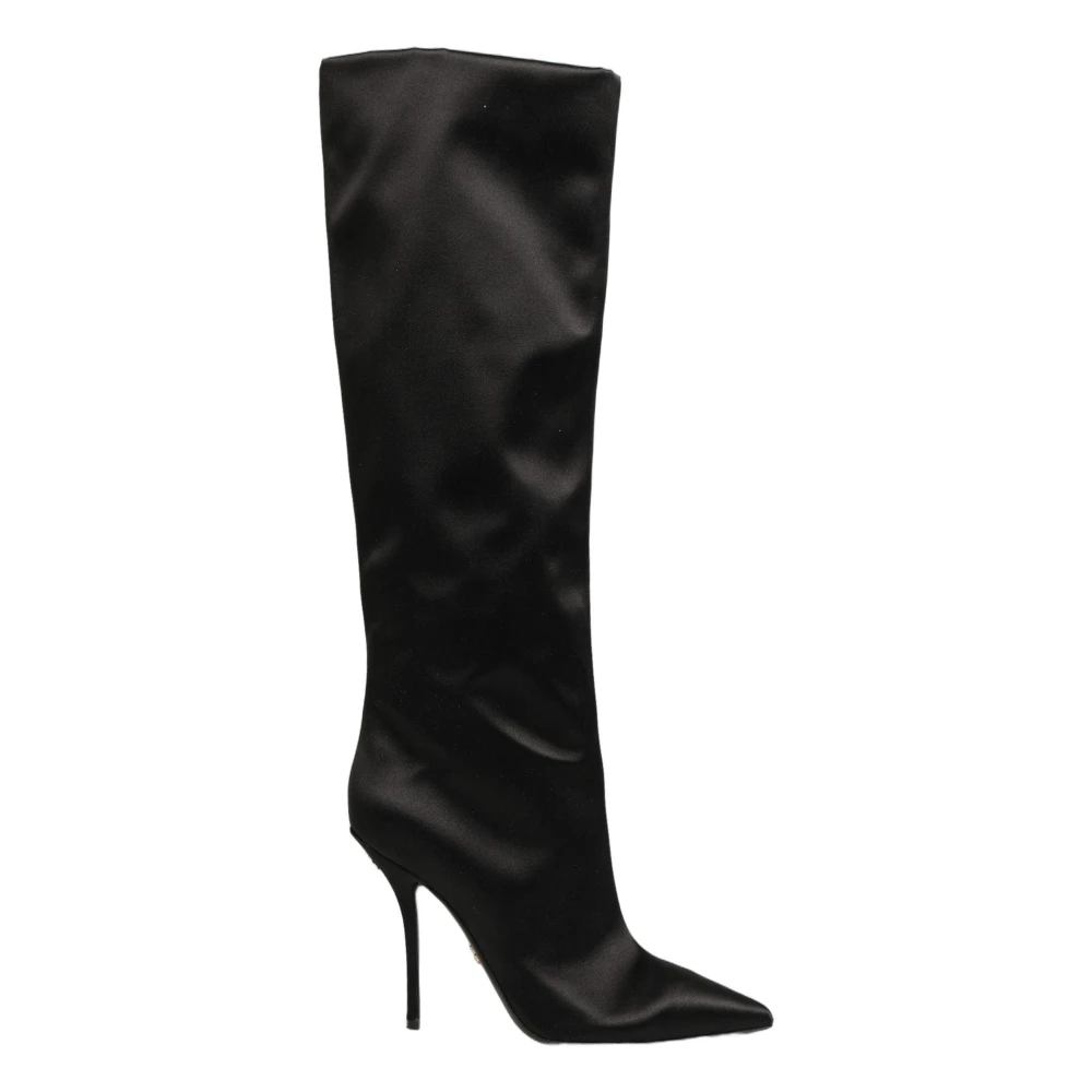 Dolce & Gabbana Women's Black Heeled Boots, 6 Uk, Satin Knee High Boots