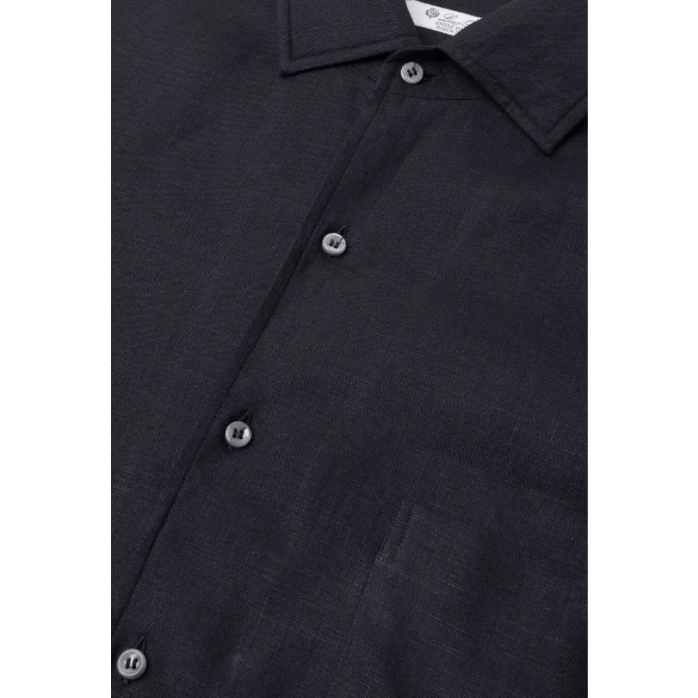 Loro Piana Navy Blue Linen André Overhemd Blue Heren