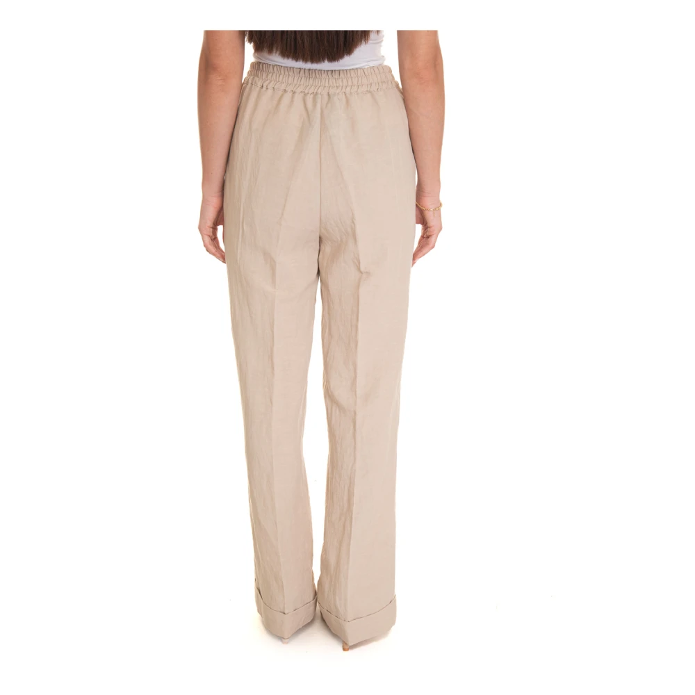Liu Jo Elastische Taille Linnen Wijde Broek Beige Dames