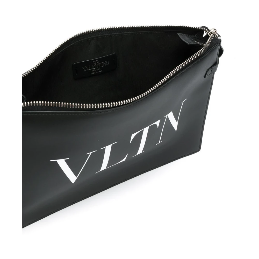 Valentino Garavani Logo Print Leren Polsband Tas Black Heren