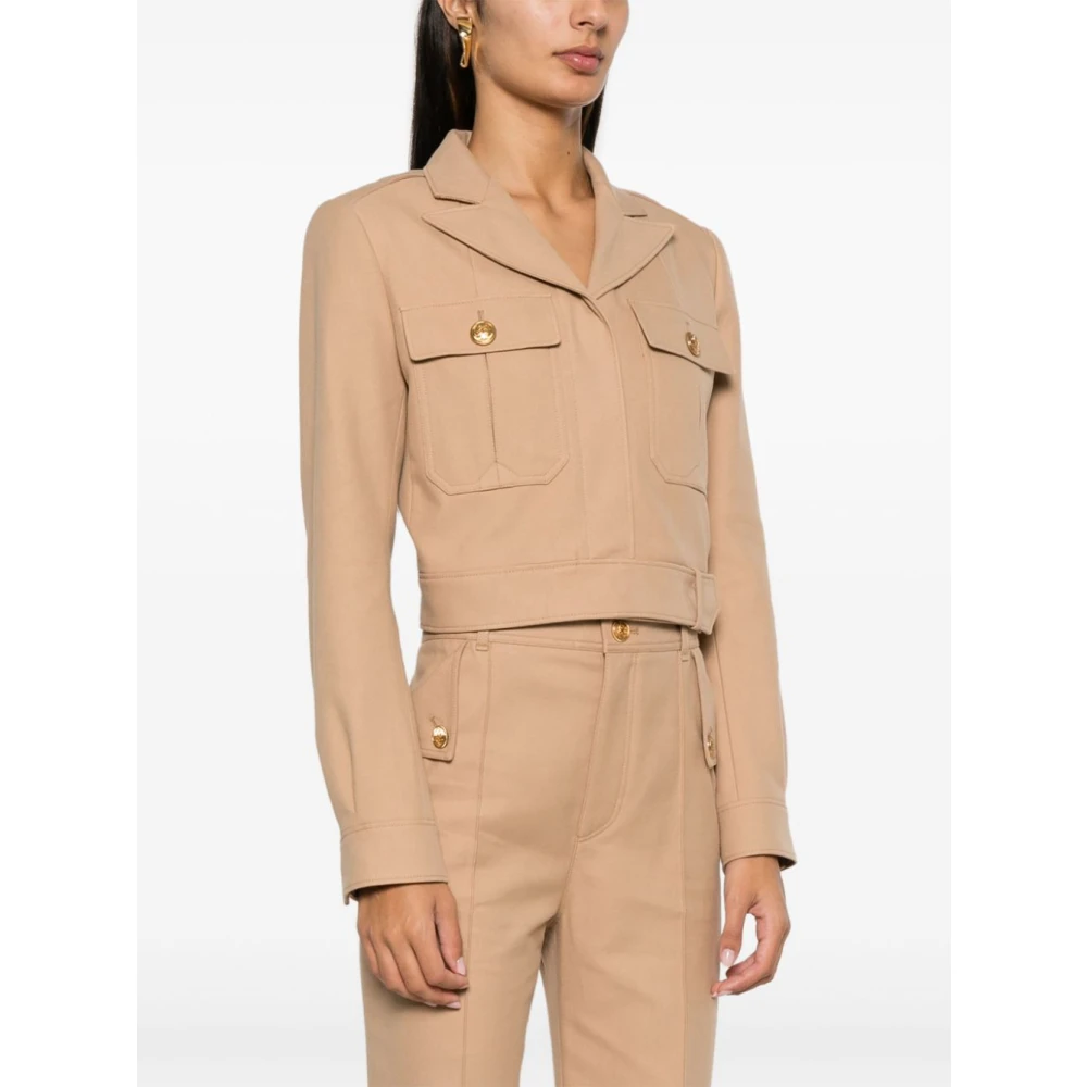 Chloé Korte Camel Jas met Gouden Knopen Brown Dames