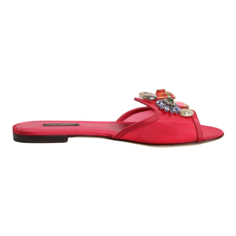 Dolce & Gabbana Women's Red Flat Slides - Sliders - 4 Uk- Shoes