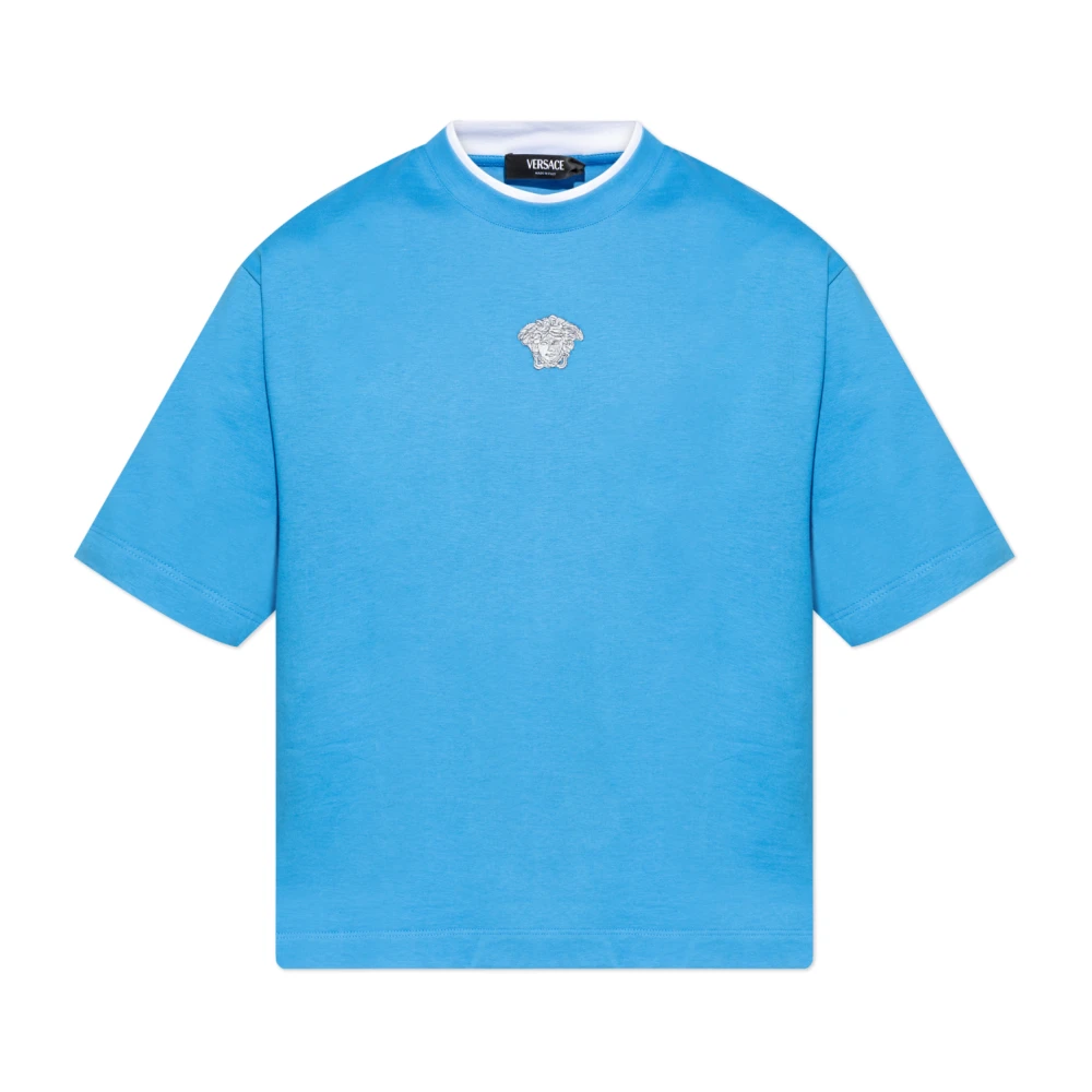 Versace Men's Blue T-Shirt With A Characteristic Medusa Head