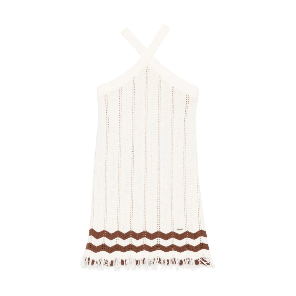 Twinset Girls White Dresses, 16 Y, Zig-Zag Knit Dress