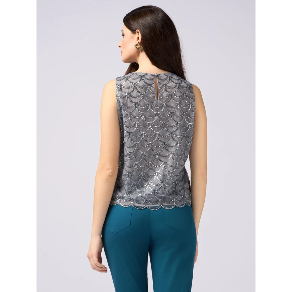 Oltre Top van tule en pailletten Gray Dames