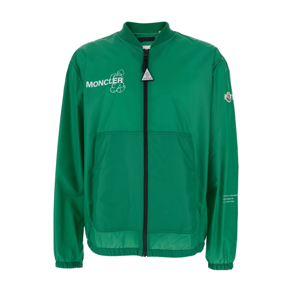 Moncler Green Light Jackets, Male, S, Bomber Jacket With Maxi Print