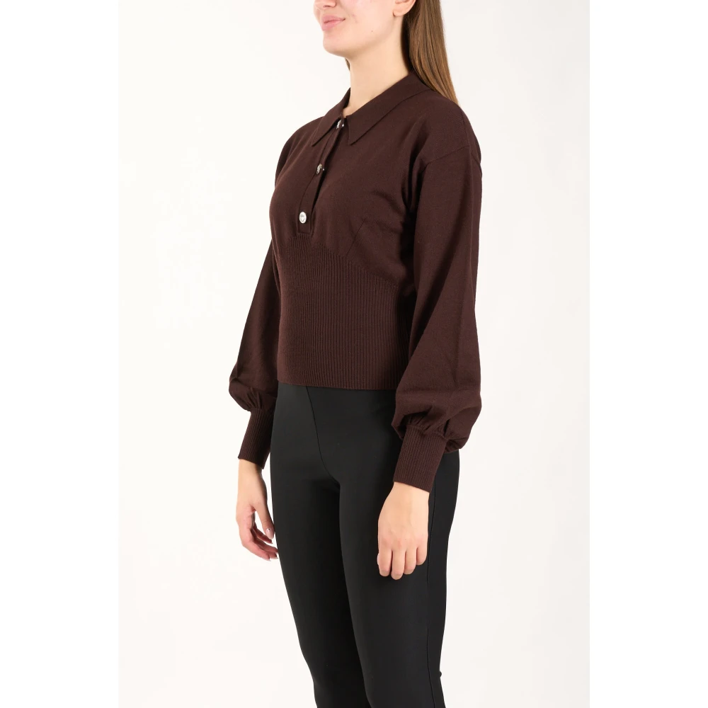pinko Geribbelde wollen trui met metalen knopen Brown Dames