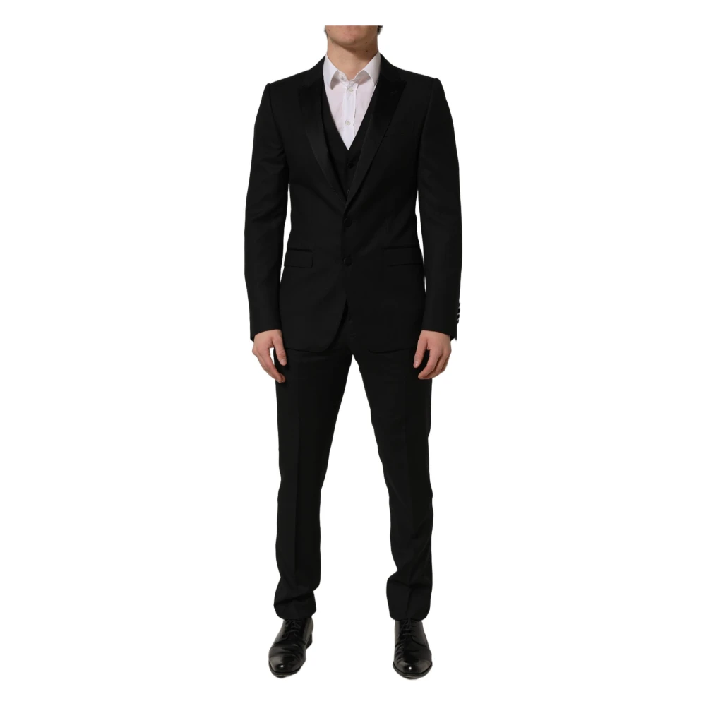 Dolce & Gabbana Mannelijk Zwart Kostuums Heren, M, Wol, Martini Slim Fit 3-Delig Pak