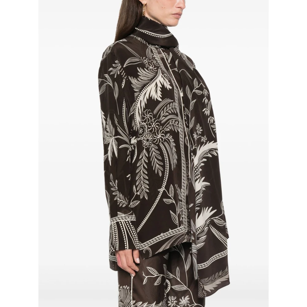 F.r.s For Restless Sleepers Botanische Print Zijden Overhemd Brown Dames