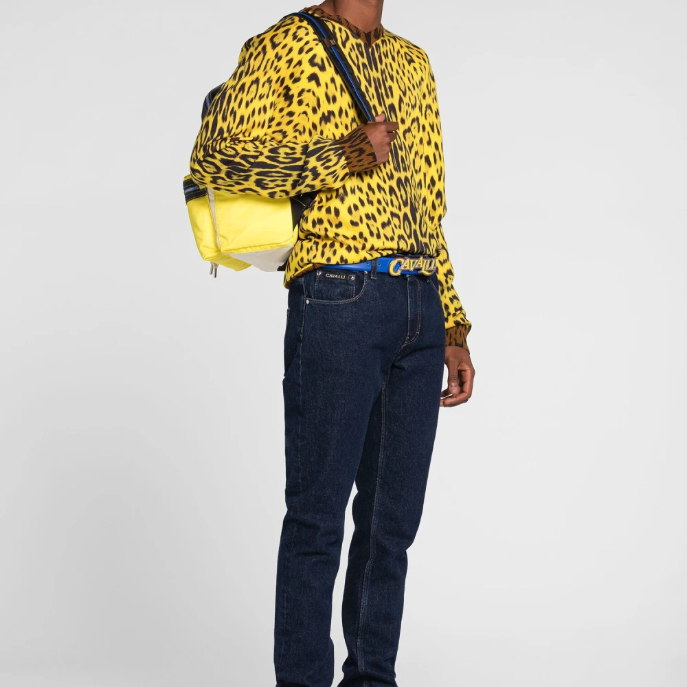 Roberto Cavalli Animalier Patchwork Slim-Cut Jeans Blue Heren
