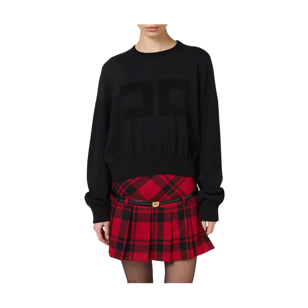 Elisabetta Franchi Zwarte trui met verfijnde details Black Dames
