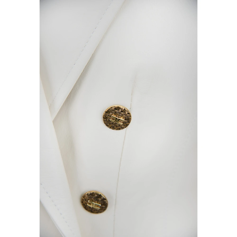 Elisabetta Franchi Double-breasted leren jas met gouden knopen White Dames