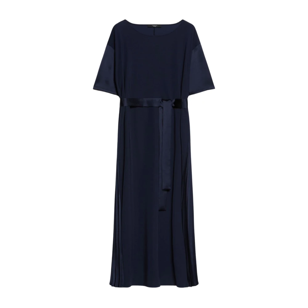 Max Mara Weekend Elegant Boatneck Klänning med Satin Detaljer Blue, Dam