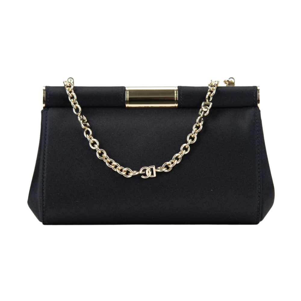 Dolce & Gabbana Satijnen Dameshandtas met Gouden Hardware Black Dames