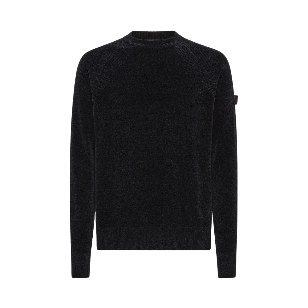 Peuterey Zachte Gebreide Crewneck Sweater met Trilogy Logo Blue Heren