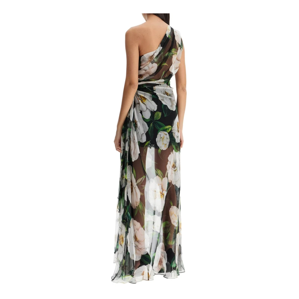 Dolce & Gabbana Bloemige zijden jurk met één schouder Multicolor Dames