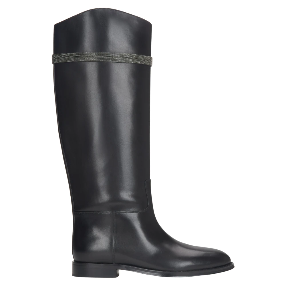 Estro Zwarte laarzen voor dames met een brede schacht en ornament van echt leer Black Dames