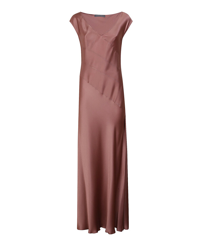 robe-longue-en-soie-rose-col-en-v