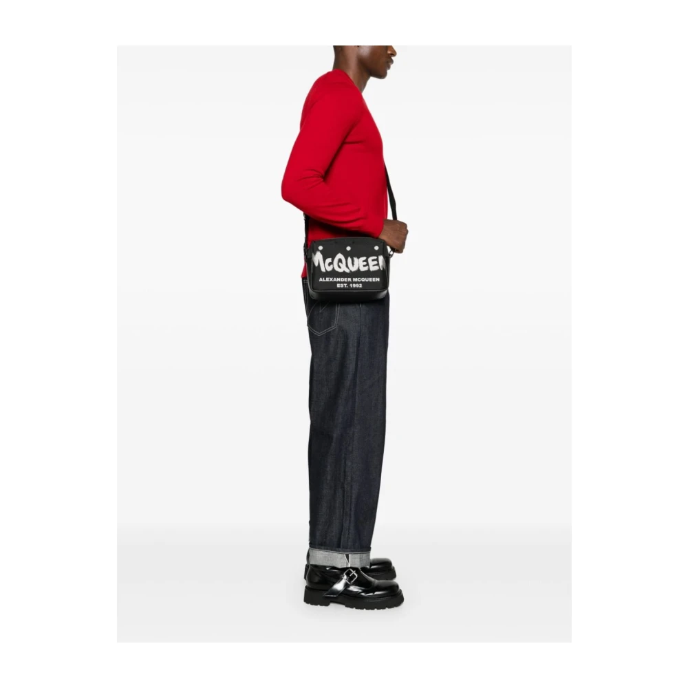 alexander mcqueen Zwarte Leren Schoudertas met Logoprint Black Heren