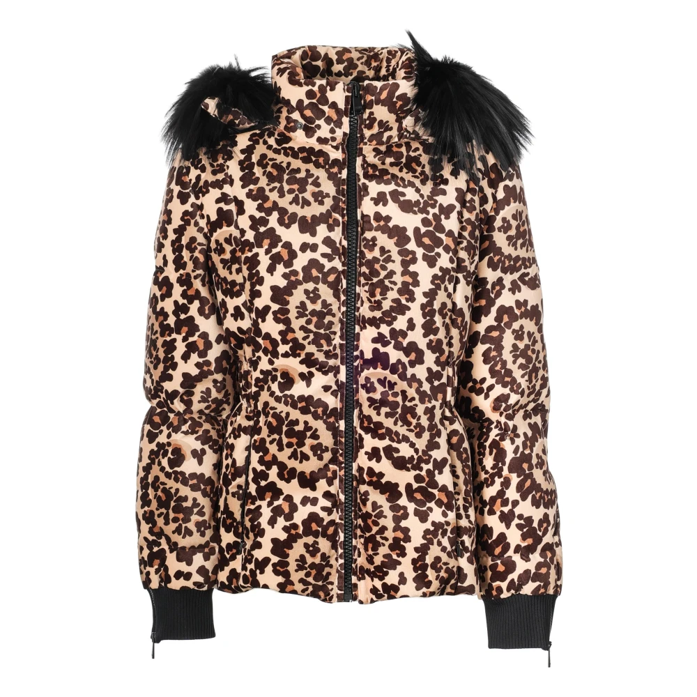 Fendi Luipaardprint Gewatteerde Jas met Capuchon Brown Dames