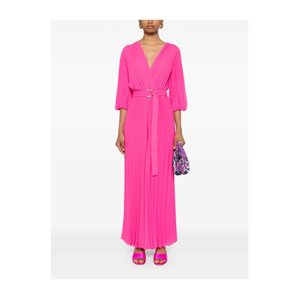 Liu Jo Fuchsia Geplooide V-Hals Jurk Pink Dames