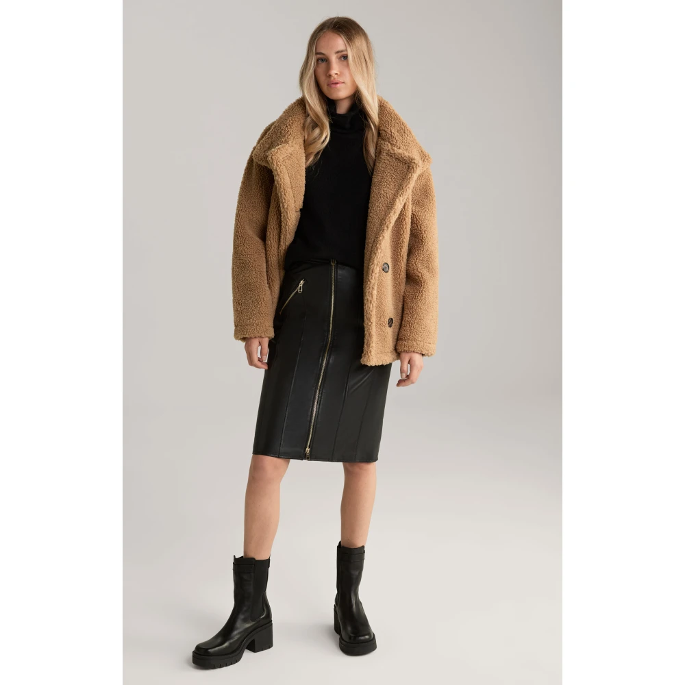 Joop! Zwarte leren jas met ritsaccenten Black Dames
