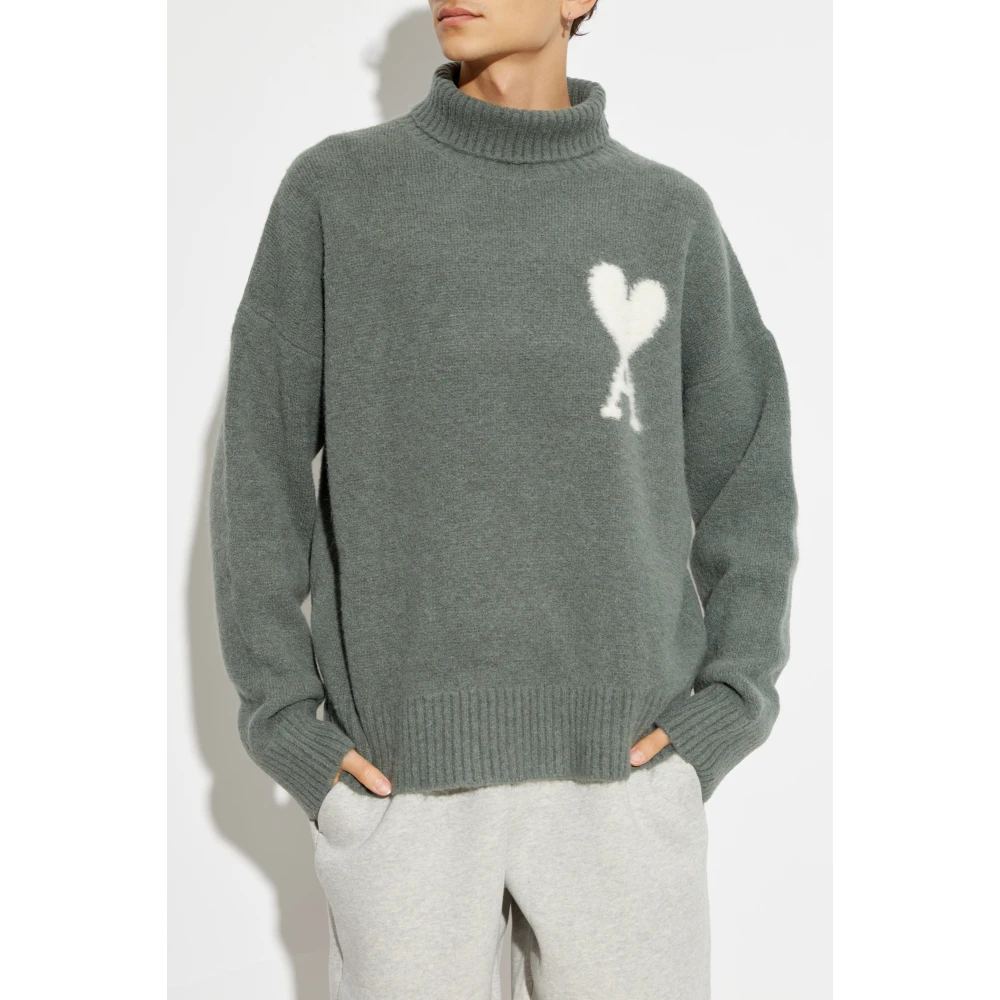 Ami Paris Groene Turtleneck met Logo Green Heren