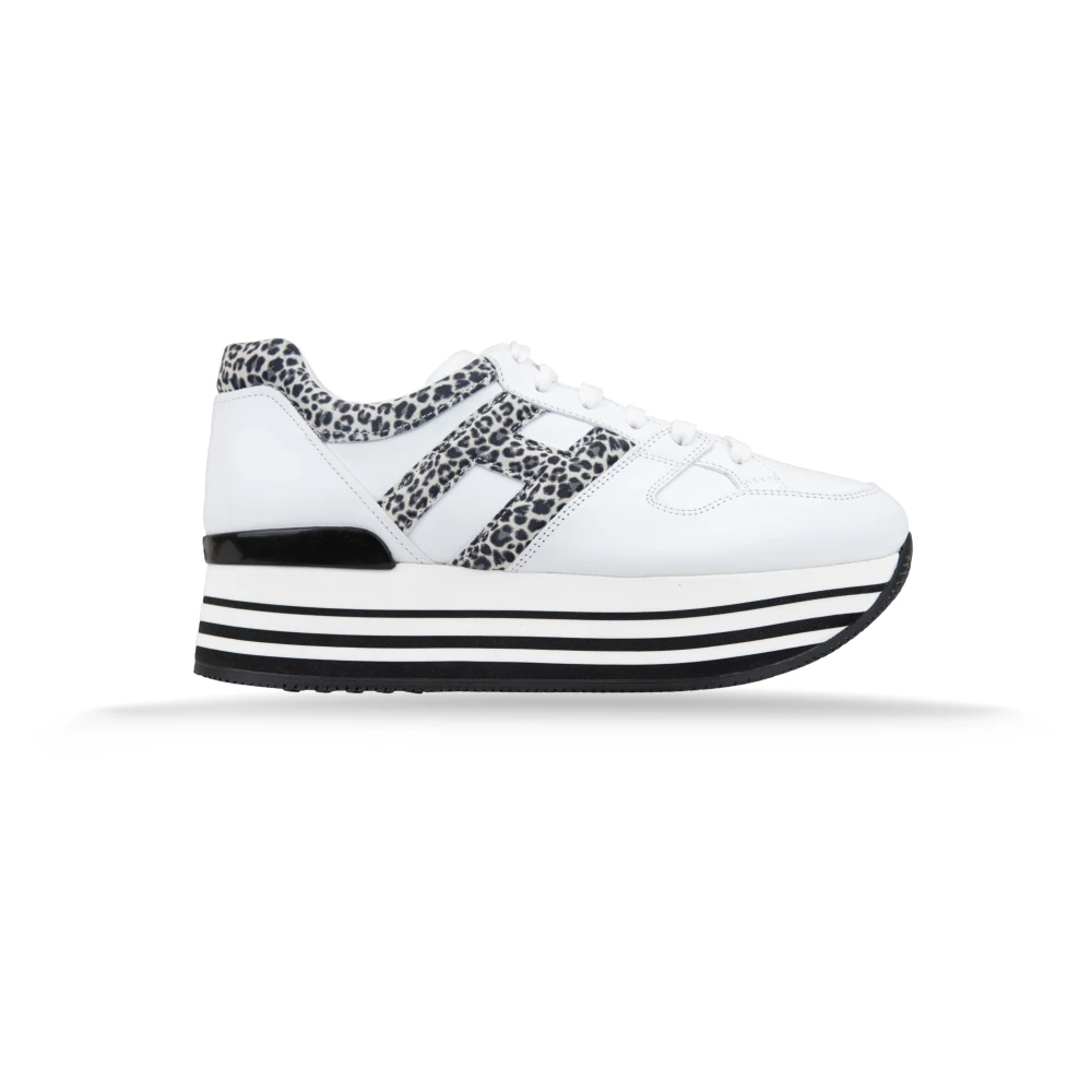 Hogan Luipaardprint Leren Vetersneakers Dames Schoenen Wit