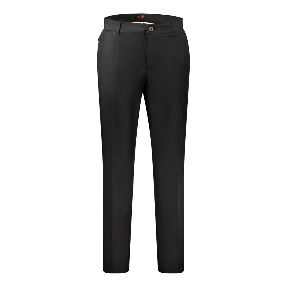 Guess Zwarte Herenbroek 4 Zakken Knoop en Rits Logo Black Heren