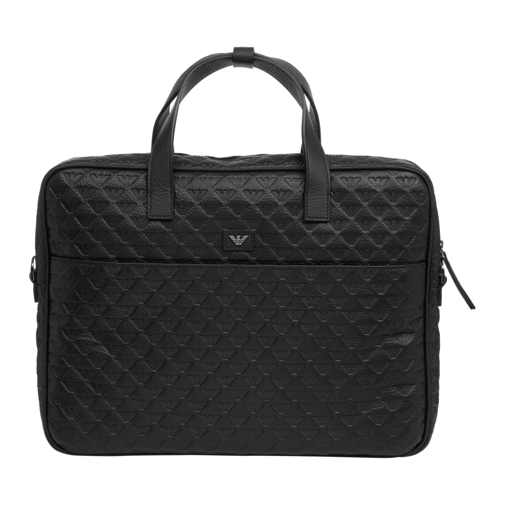 Emporio Armani Men's Black Logo Briefcase With Adjustable Strap