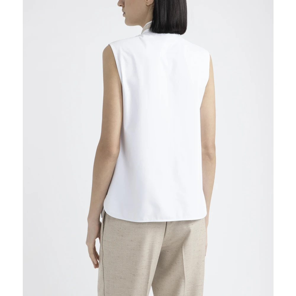 PESERICO Stretch katoenen jersey en poplin top White Dames
