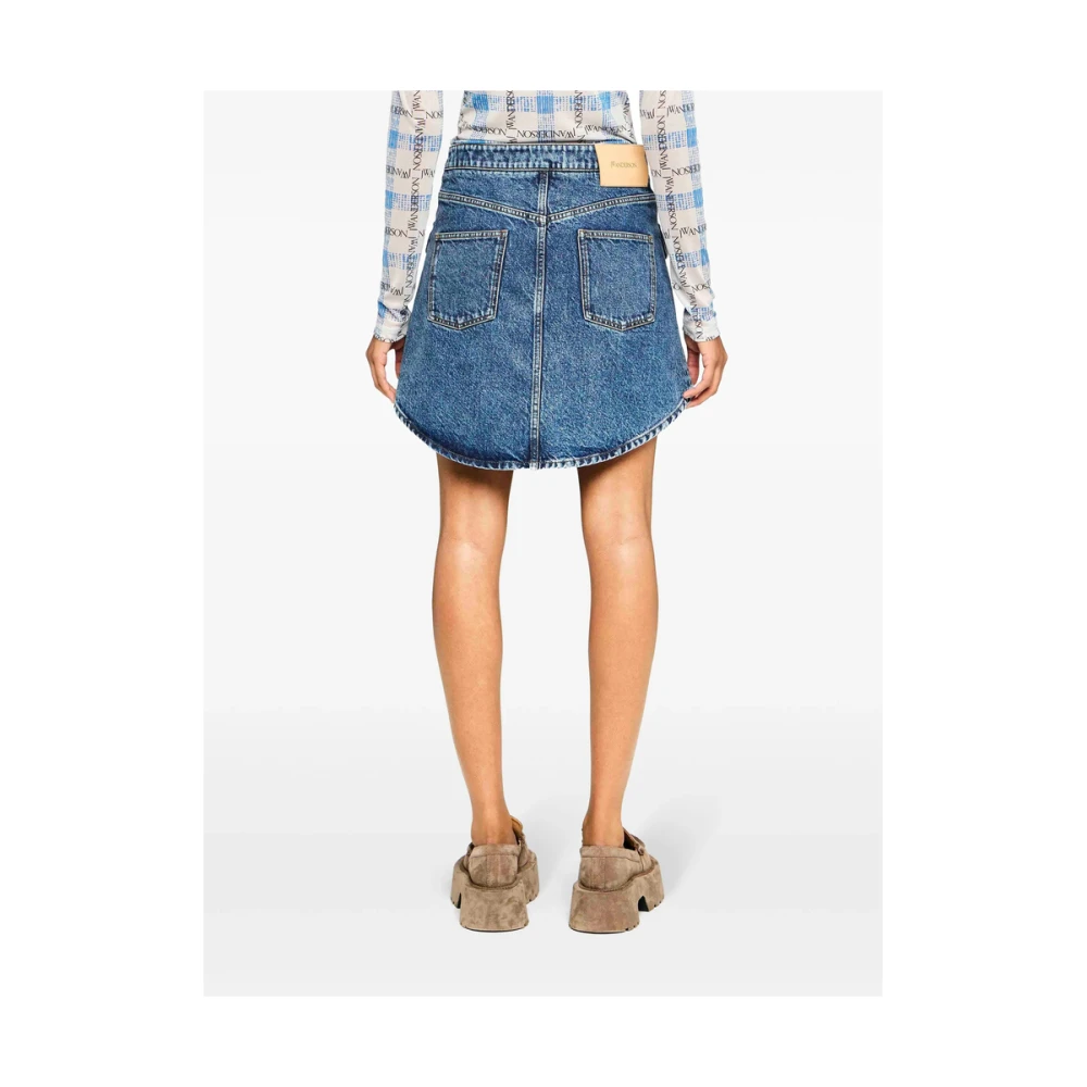 JW Anderson Indigo Denim Rok Gebogen Zoom Blue Dames