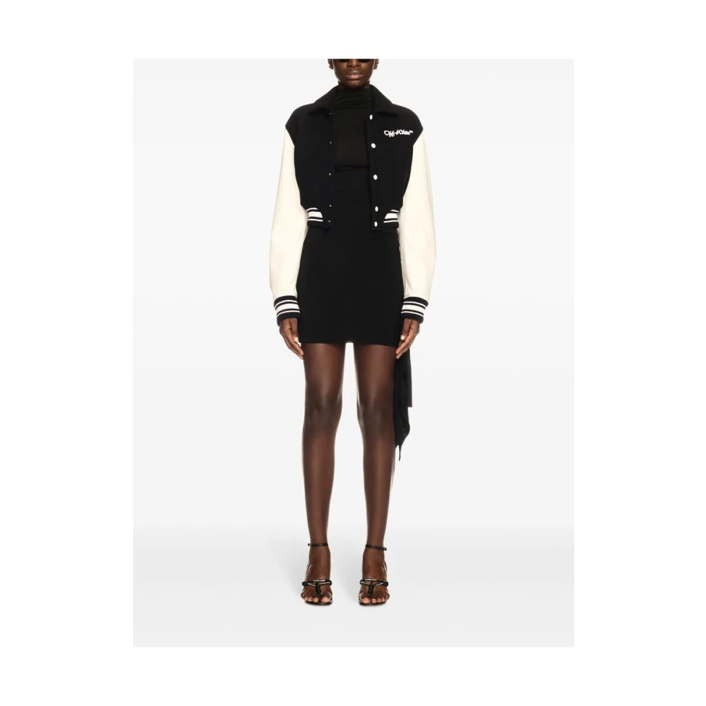 Off White Zwart Geribbelde Trim Buitenkleding met Logo Black Dames