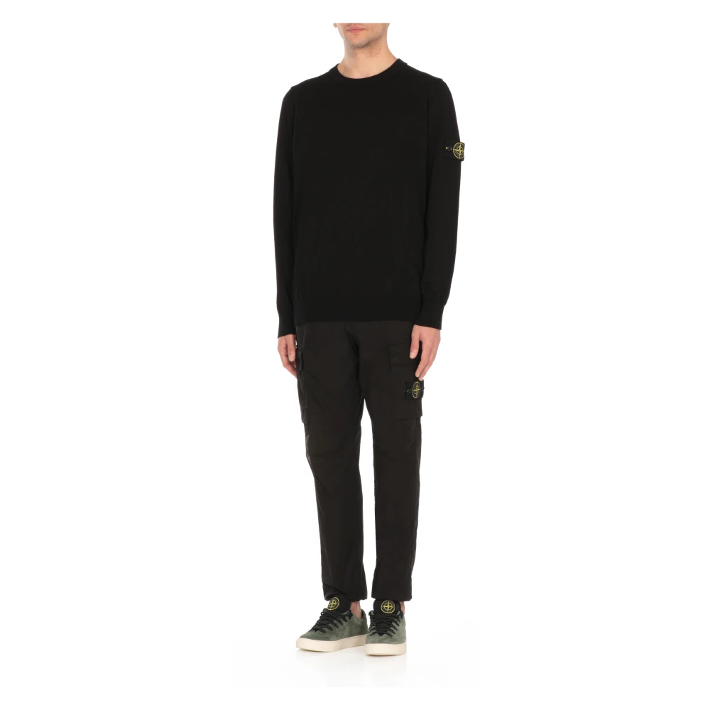 Stone Island Zwarte Katoenen Trui met Logopatch Black Heren