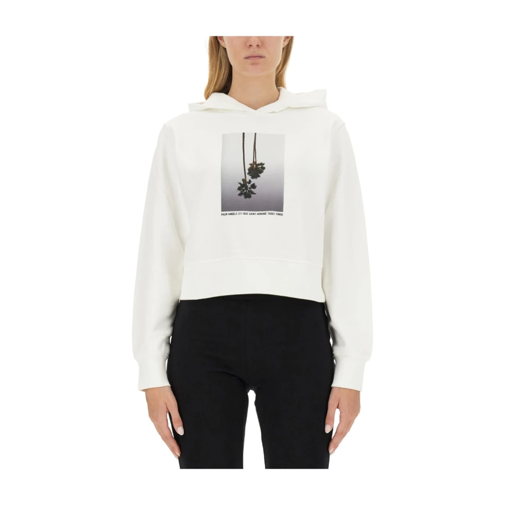 Palm Angels Logo Sweatshirt Stijlvol en Comfortabel White Dames