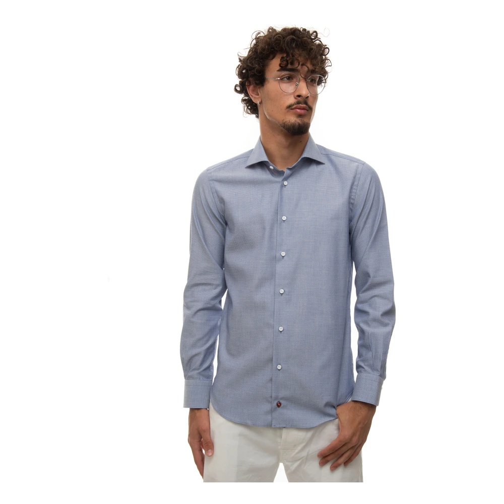 Càrrel Micro Print Jurk Hals Shirt Blue Heren