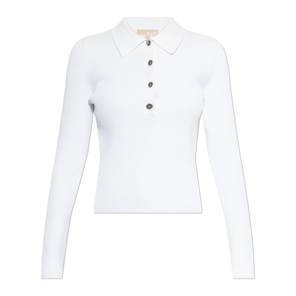 Michael Kors Women's White Polo Shirts, S, Long Sleeve Polo